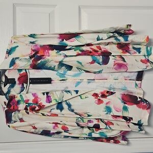 Investments 3/4 Ruched Sleeve Lightweight Open Front Blazer:Watercolor Floral: M